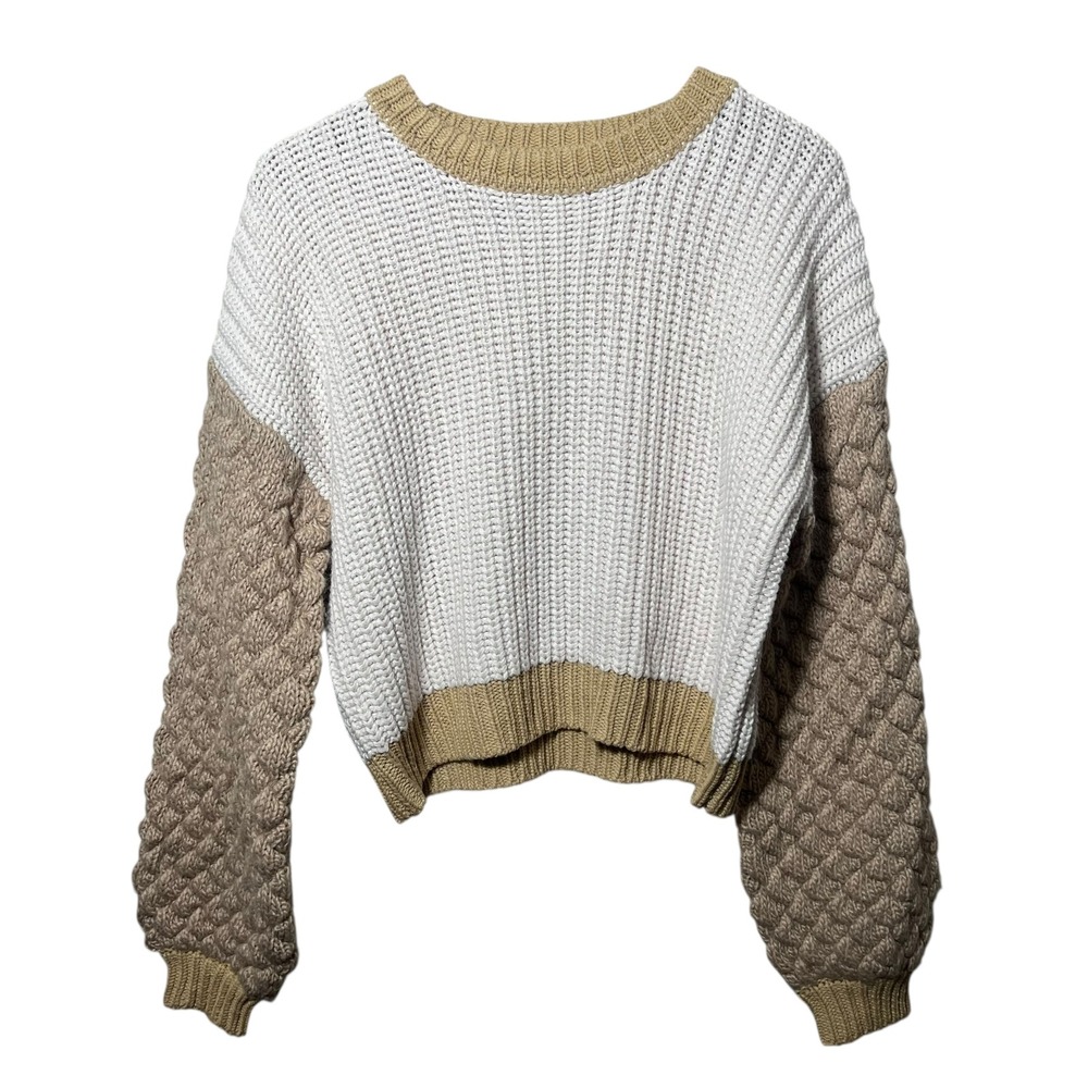 Splendid Colorblock Chunky Knit Balloon Sleeve Sweater Women's S‎ Cozy Neutral